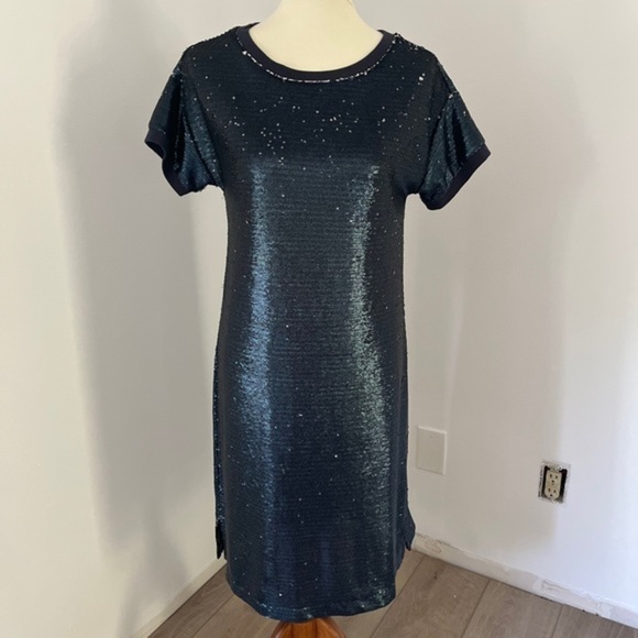ANTHRO Moulinette Soeurs Interstella Blue Sequin Midi Shift Dress size XS - Picture 8 of 10